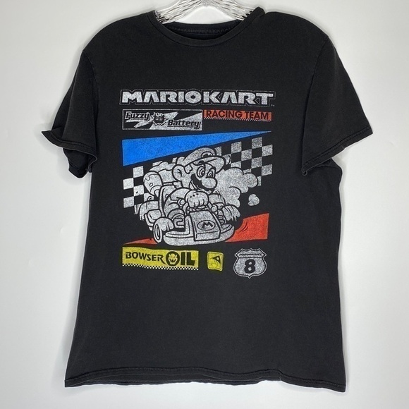 Nintendo Mario Kart Racing Team Black Short Sleeve Tshirt Medium - Picture 1 of 4